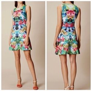 Karen Millen tropical print sleeveless scuba skater dress multi NWT Sz-4 T1